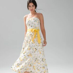 WHBM Strapless Lemon + Lace Dress Size 14 NWOT
